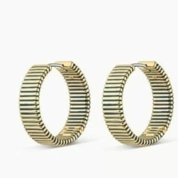 Gorjana Hoop Earrings Catalina Enamel 18k Gold Plated Navy Striped - Picture 2 of 13